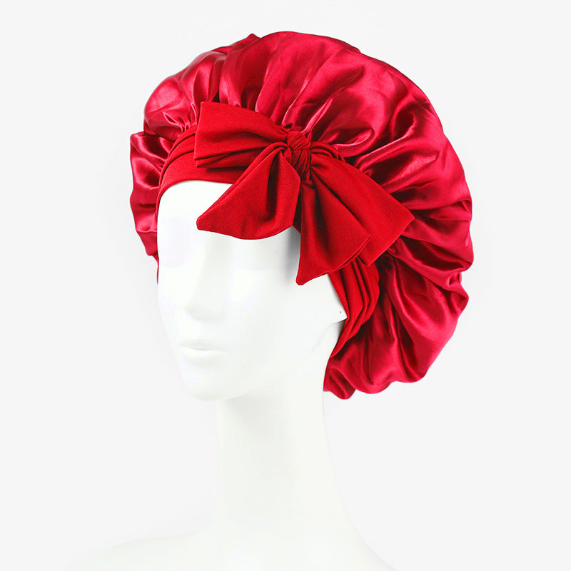 Elastic ribbon satin sleep cap