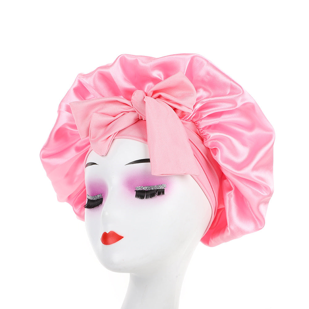 Elastic ribbon satin sleep cap
