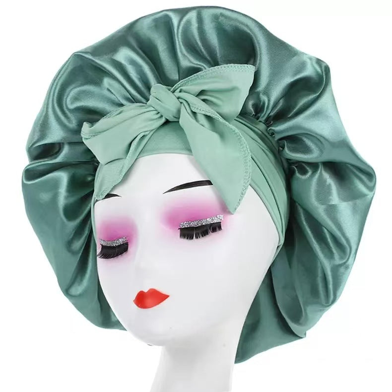 Elastic ribbon satin sleep cap