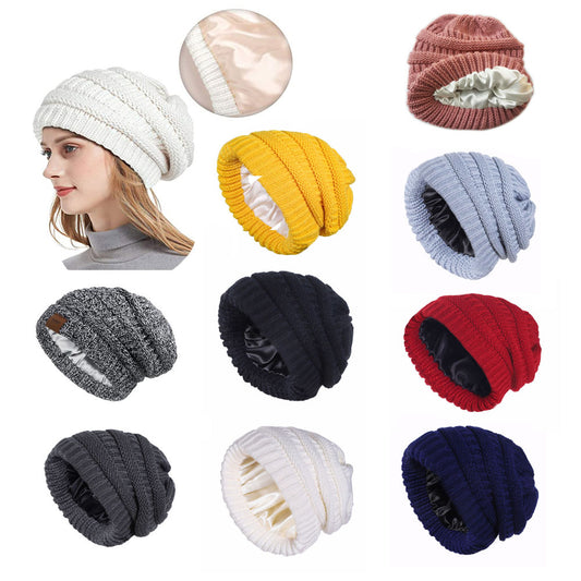 Elastic Satin Lined Knitted Winter Hat