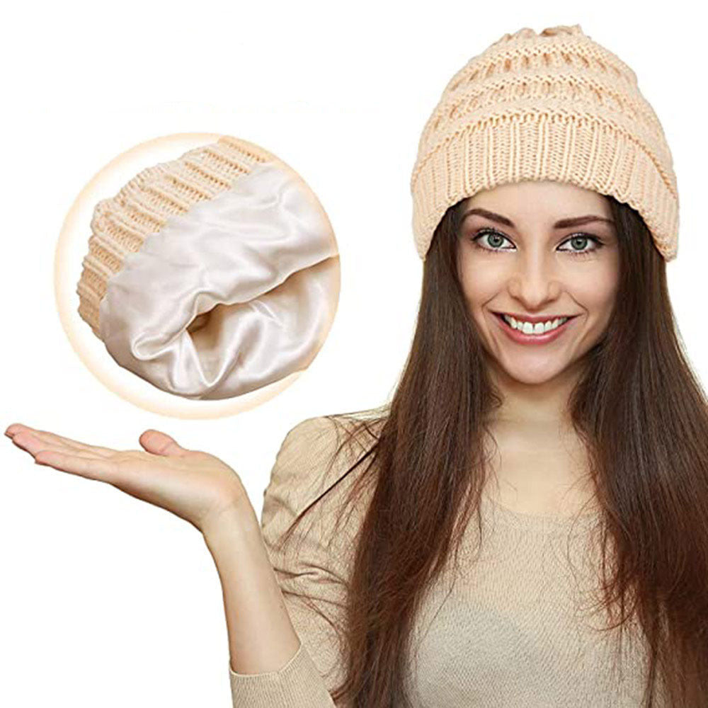 Elastic Satin Lined Knitted Winter Hat