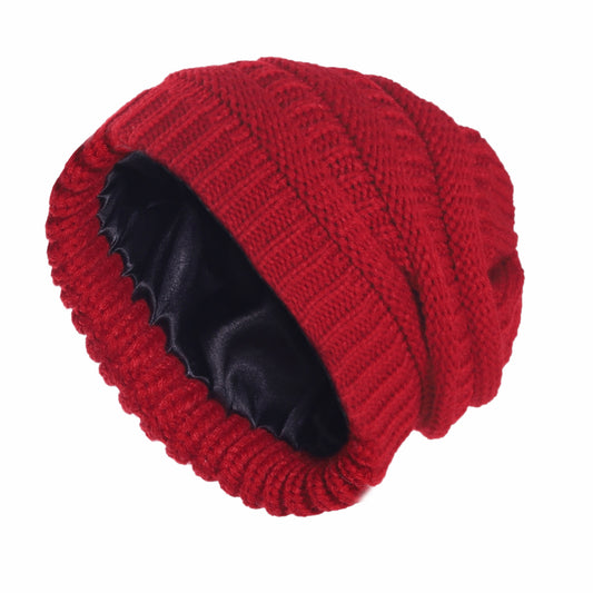Elastic Satin Lined Knitted Winter Hat