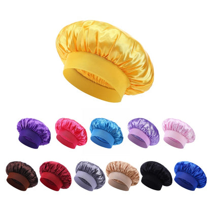 Elastic Satin Sleep Cap with Wide Brim