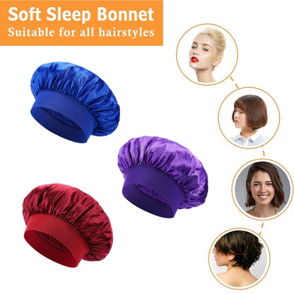 Elastic Satin Sleep Cap with Wide Brim