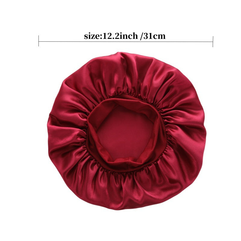 Elastic Satin Sleep Cap with Wide Brim