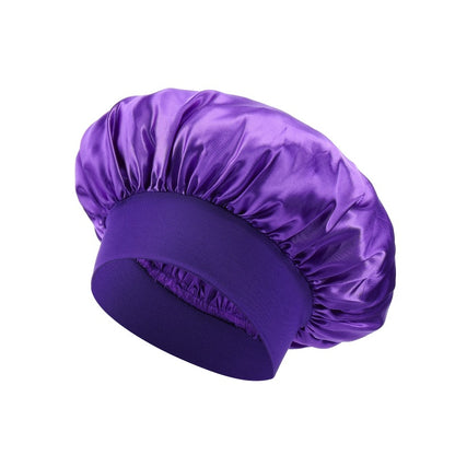 Elastic Satin Sleep Cap with Wide Brim