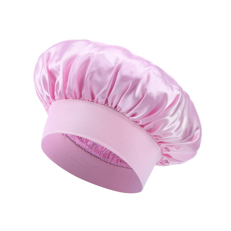 Elastic Satin Sleep Cap with Wide Brim