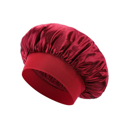 Elastic Satin Sleep Cap with Wide Brim
