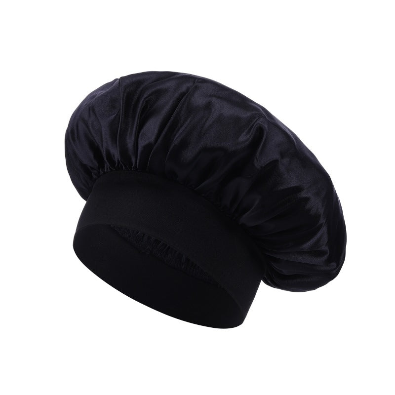 Elastic Satin Sleep Cap with Wide Brim