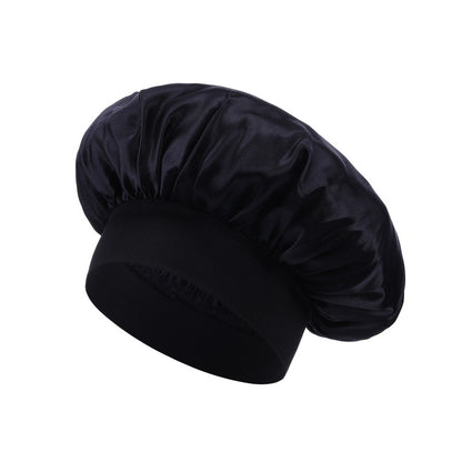 Elastic Satin Sleep Cap with Wide Brim