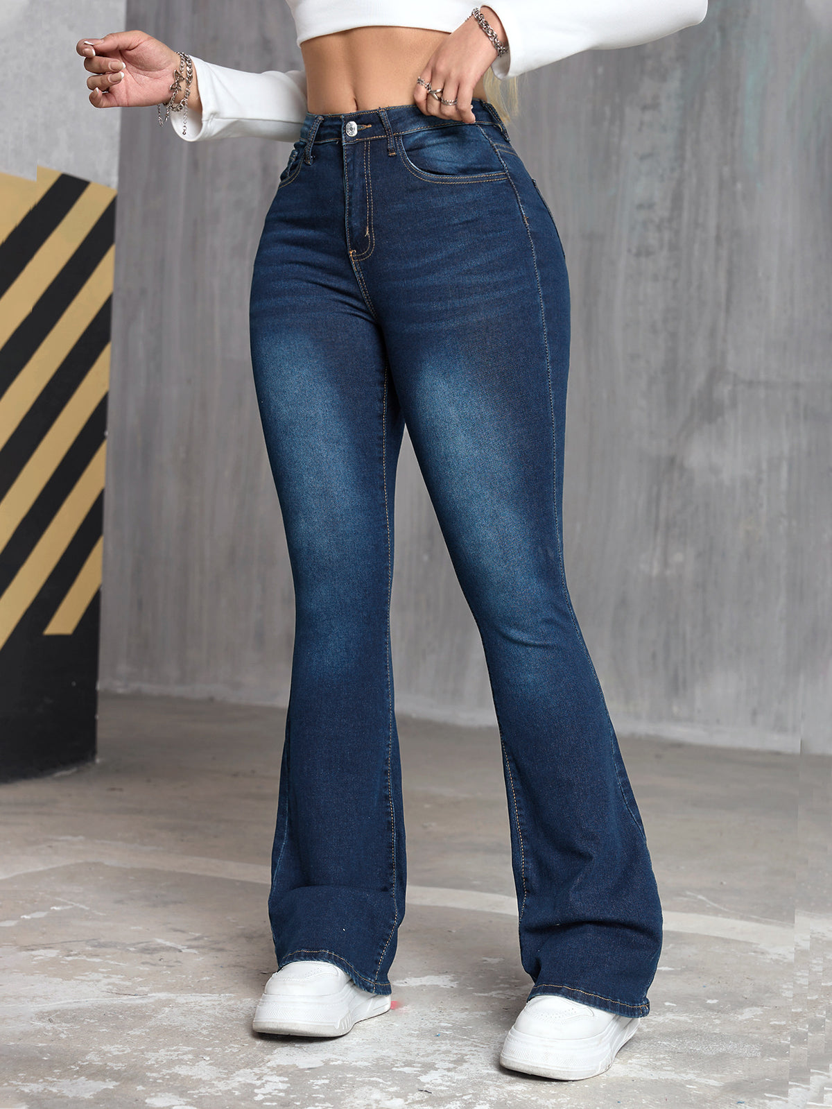 Elastic Slim Flared Denim Pants