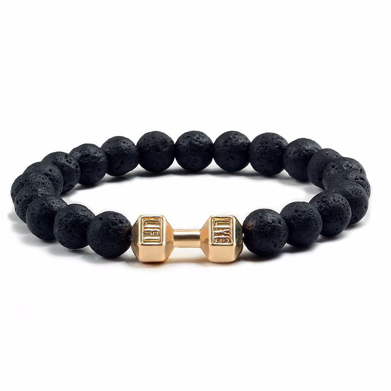 Elastic Stone Beaded Bracelet with Alloy Dumbbell Charm