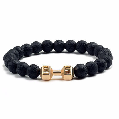 Elastic Stone Beaded Bracelet with Alloy Dumbbell Charm