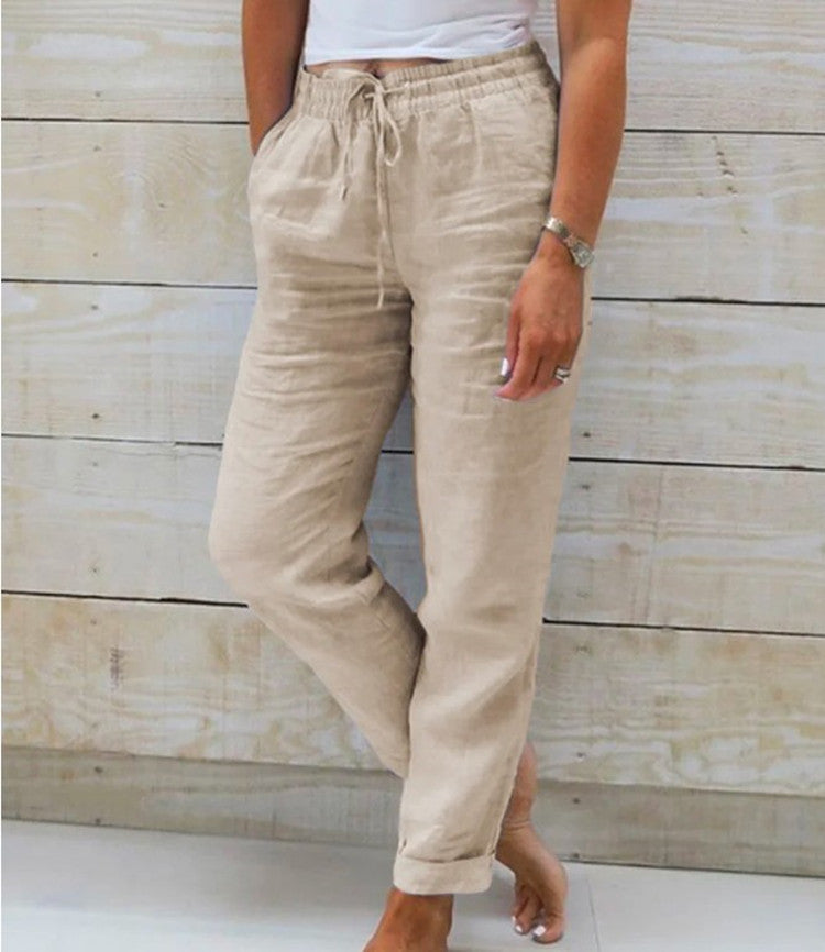 Elastic Waist Cotton Linen Wide Leg Pants