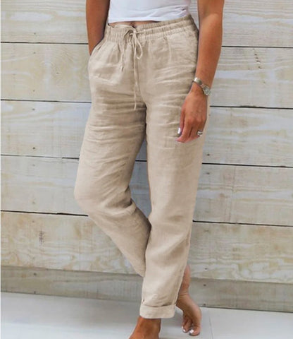 Elastic Waist Cotton Linen Wide Leg Pants