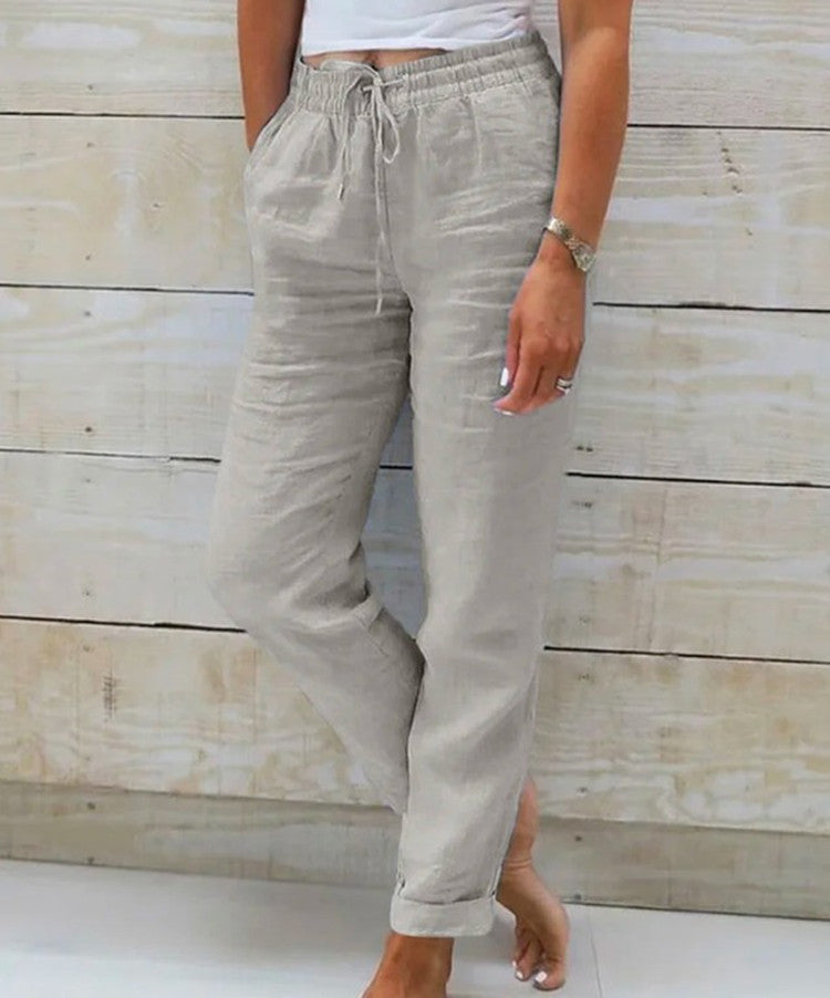 Elastic Waist Cotton Linen Wide Leg Pants