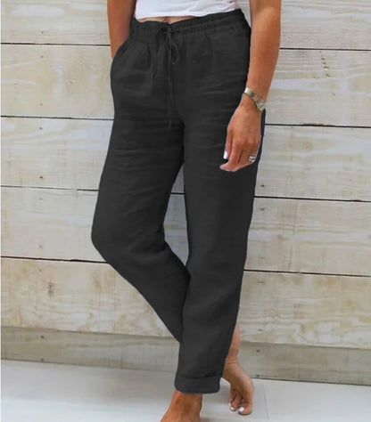 Elastic Waist Cotton Linen Wide Leg Pants