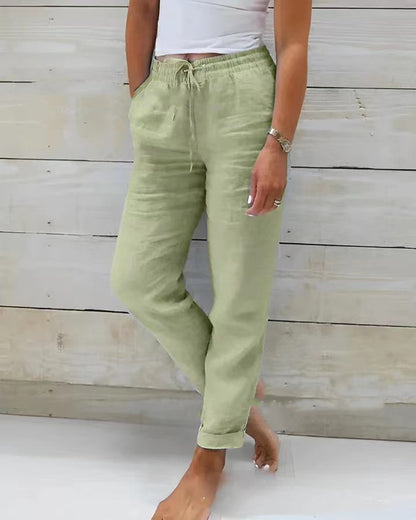 Elastic Waist Cotton Linen Wide Leg Pants