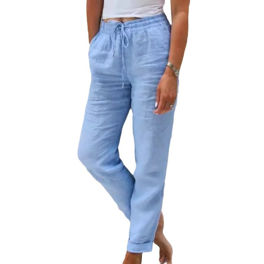 Elastic Waist Cotton Linen Wide Leg Pants