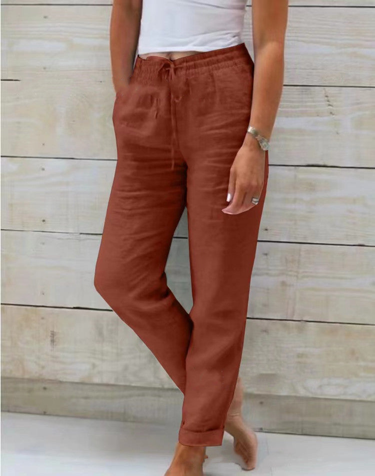 Elastic Waist Cotton Linen Wide Leg Pants