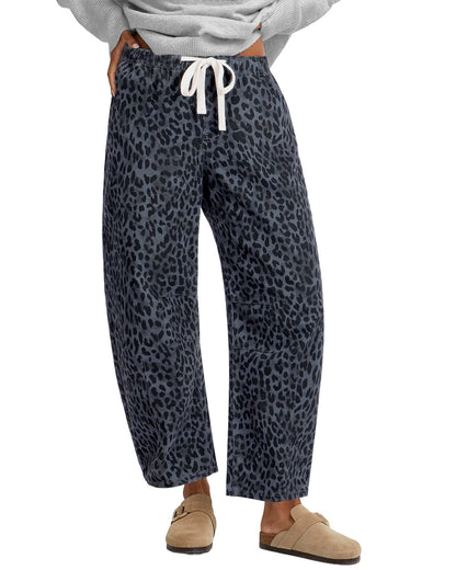 Elastic Waist Leopard Print Straight Leg Pants