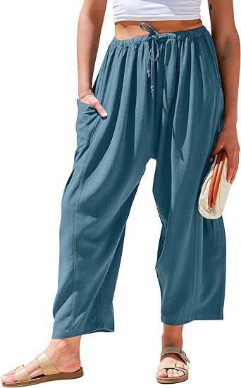 Elastic Waist Pleated Wide Leg Trousers