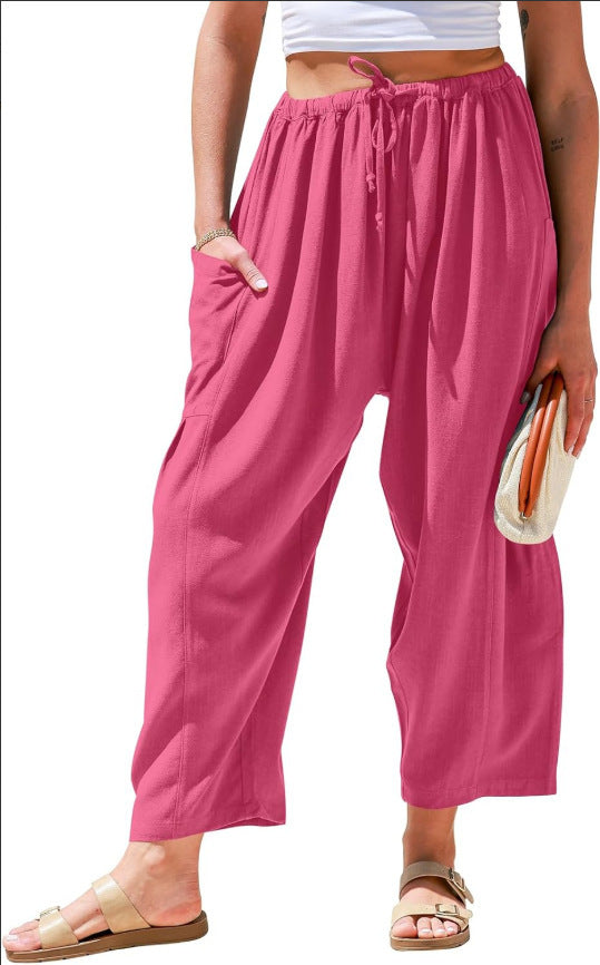 Elastic Waist Pleated Wide Leg Trousers