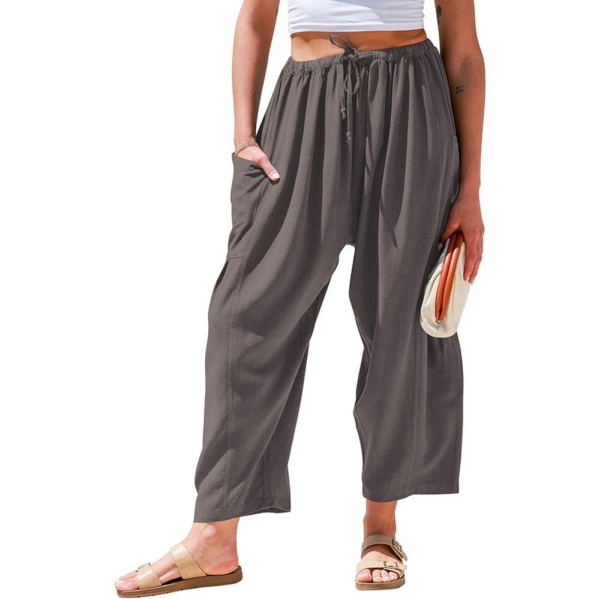 Elastic Waist Pleated Wide Leg Trousers