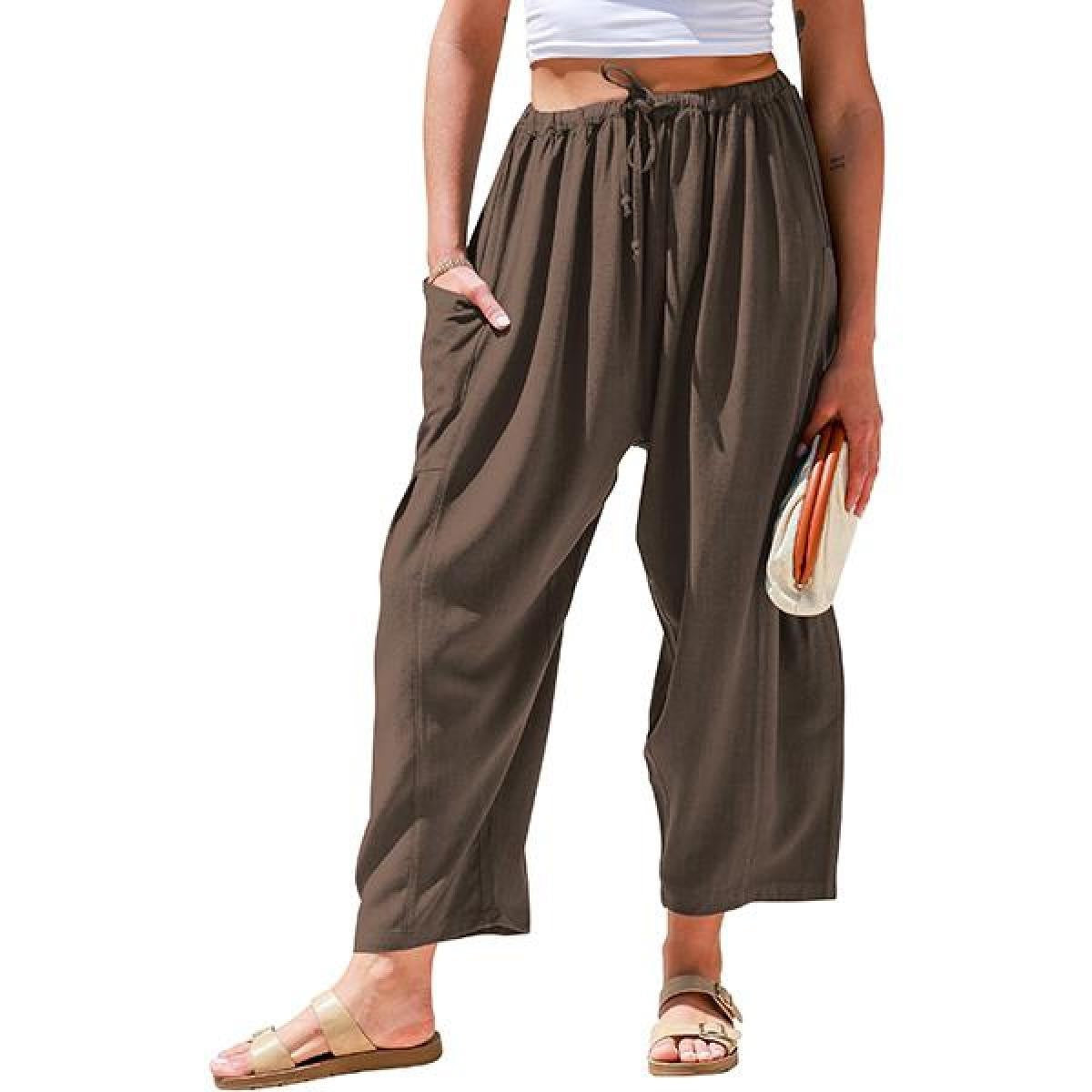 Elastic Waist Pleated Wide Leg Trousers