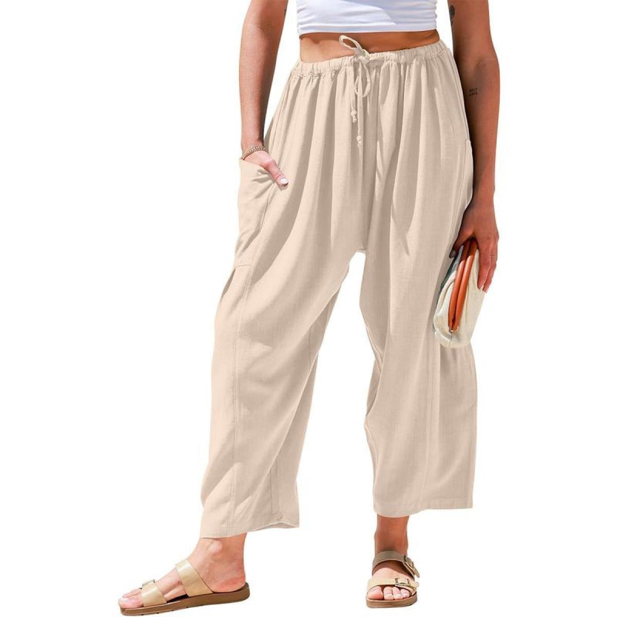 Elastic Waist Pleated Wide Leg Trousers