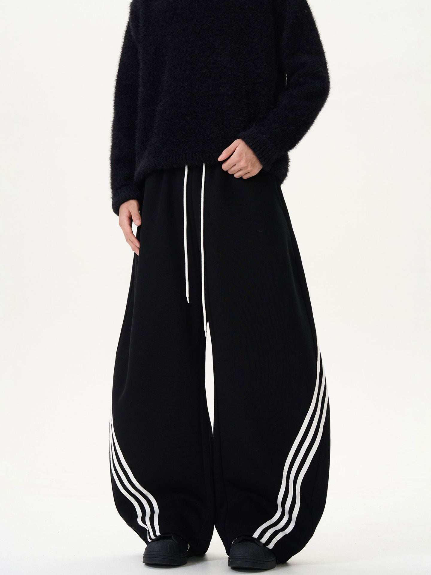 Elastic Waist Striped Wide Leg Sweatpants