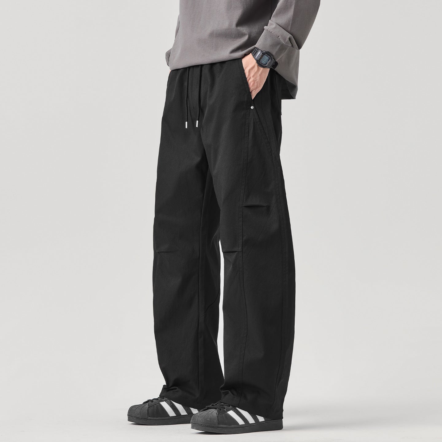 Elastic Waist Wide-Leg Casual Pants for Men
