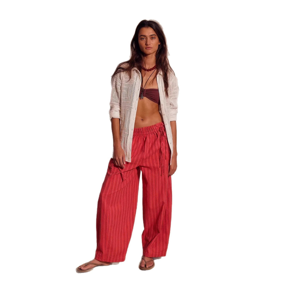 Elastic Waist Wide Leg Casual Pants