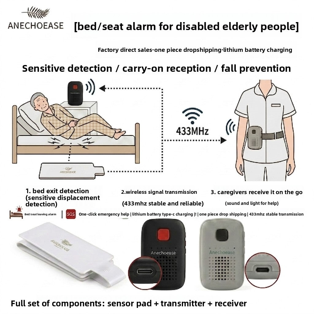 Elderly Bed Exit Alarm with Emergency Button