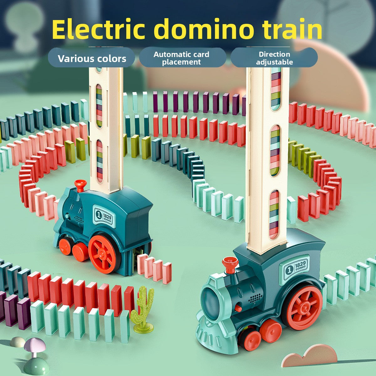 Electric Domino Train Toy with Automatic Card Placer