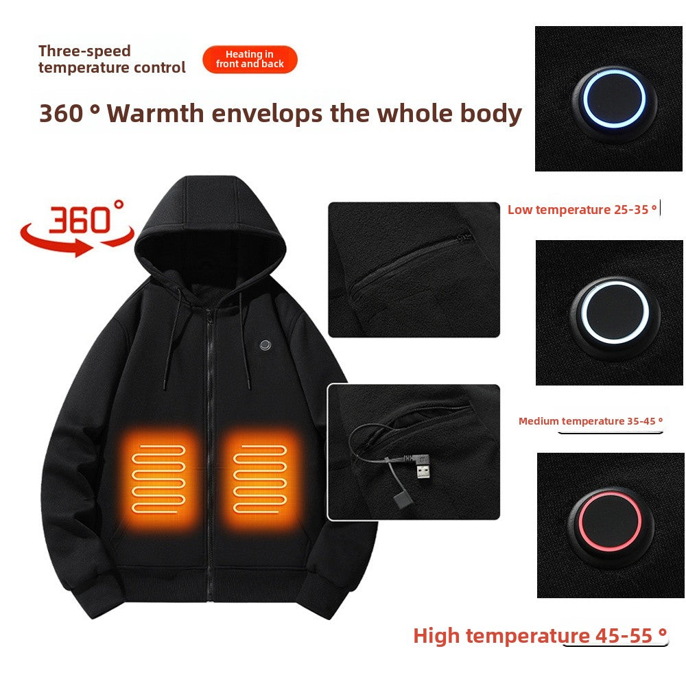 Electric Heating Fleece Hooded Cardigan