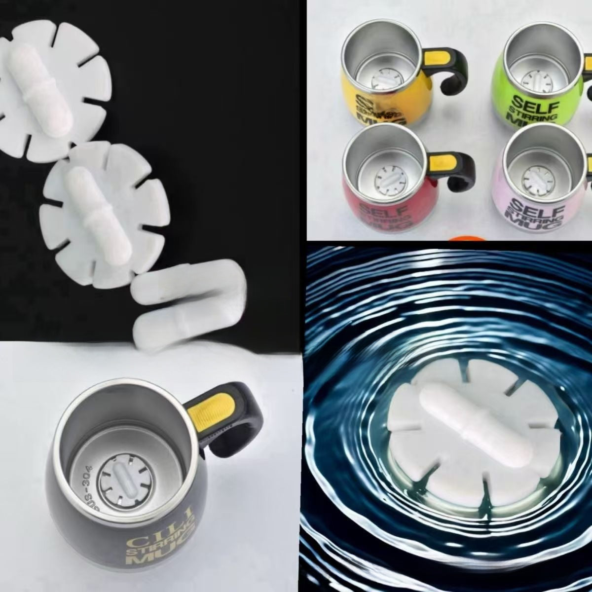 Electric mixing cup with magnetic capsule stirring rod