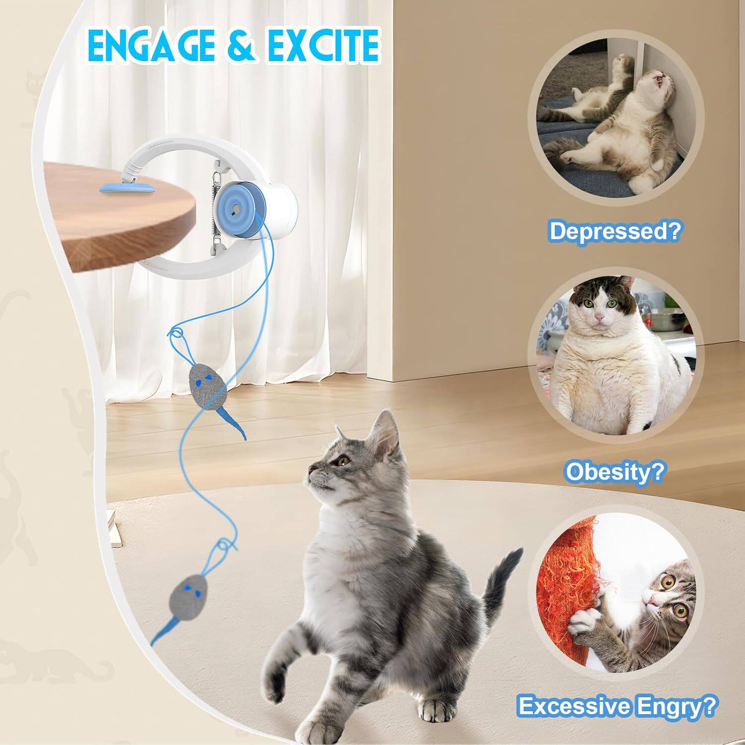 Electric Retractable Door Clip Cat Toy with Elastic Rope