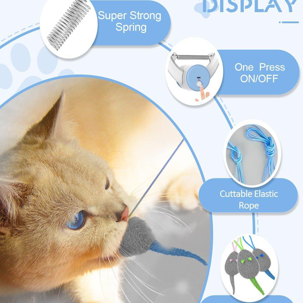 Electric Retractable Door Clip Cat Toy with Elastic Rope