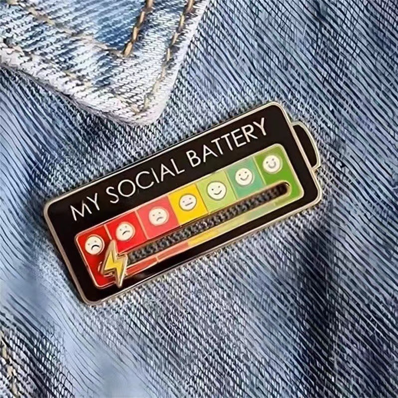 Electric Social Battery Brooch Metal Badge