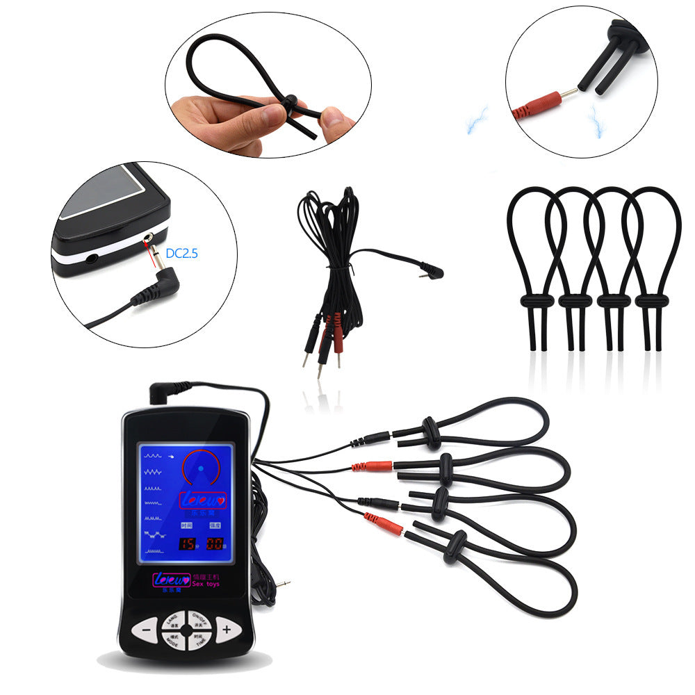 Electric Stimulation Adult Toy Set with Anal Plug and Penis Ring