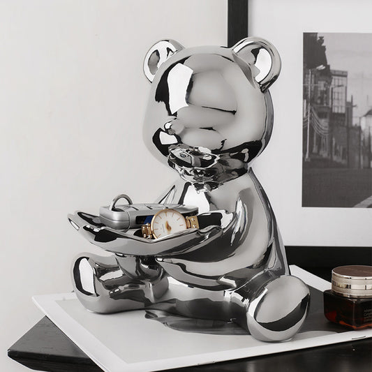 Electroplated Ceramic Bear Decorative Storage Tray