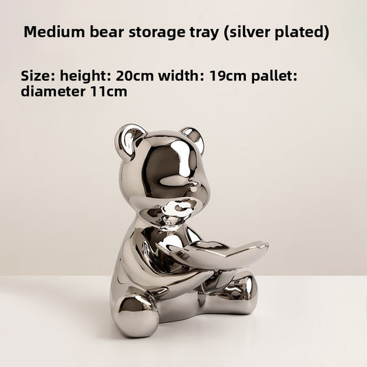 Electroplated Ceramic Bear Decorative Storage Tray