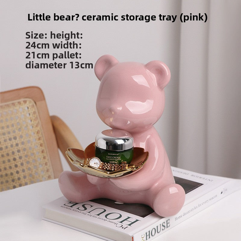 Electroplated Ceramic Bear Decorative Storage Tray