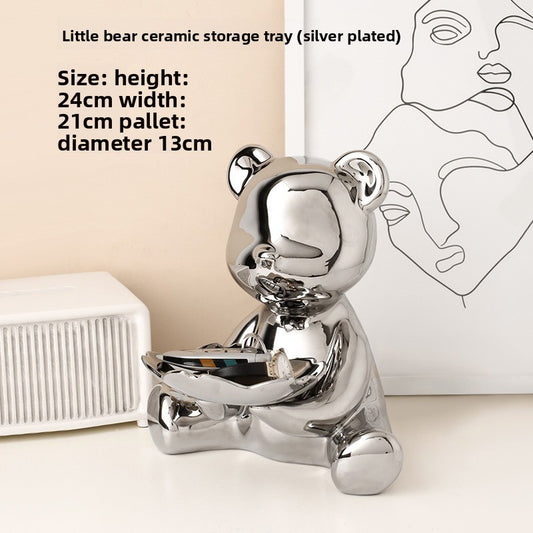 Electroplated Ceramic Bear Decorative Storage Tray