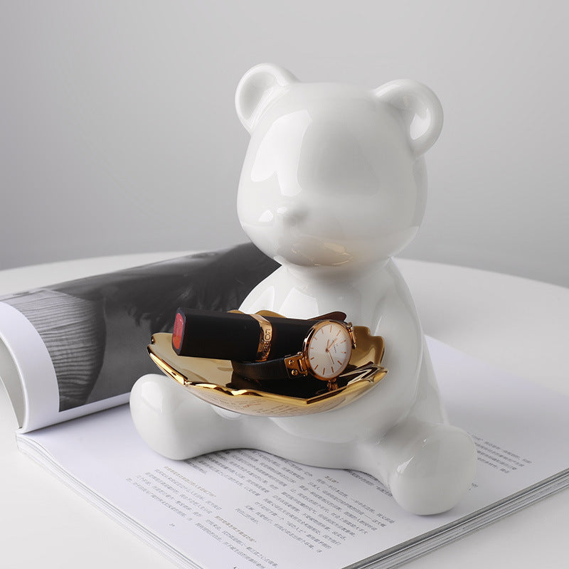 Electroplated Ceramic Bear Decorative Storage Tray