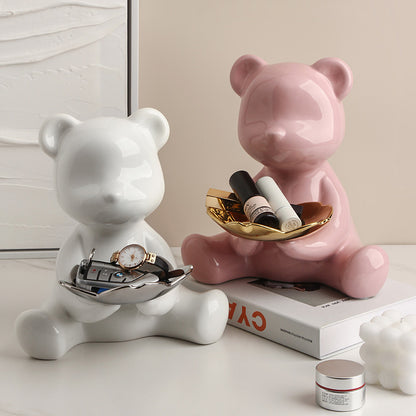 Electroplated Ceramic Bear Decorative Storage Tray