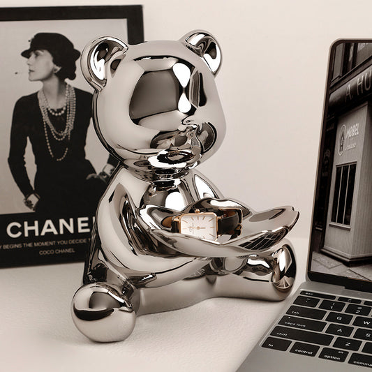 Electroplated Ceramic Bear Decorative Storage Tray