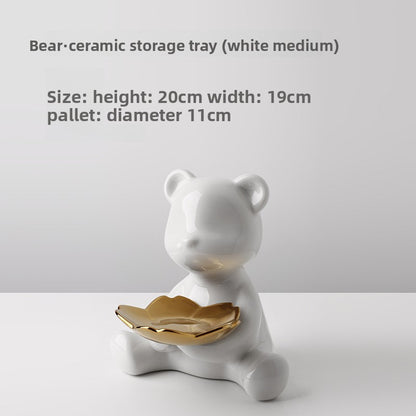 Electroplated Ceramic Bear Decorative Storage Tray
