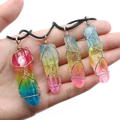 Electroplated Crystal Wire Wrapped Pendant